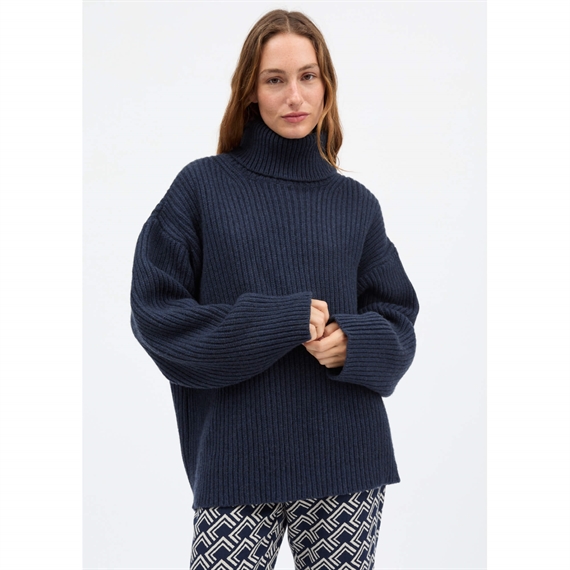 Skall Studio Diana T-neck Jumper Strik, Navy  